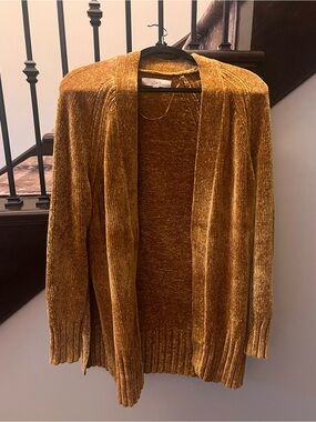LOFT Mustard Gold Chenille Open-Front Cardigan